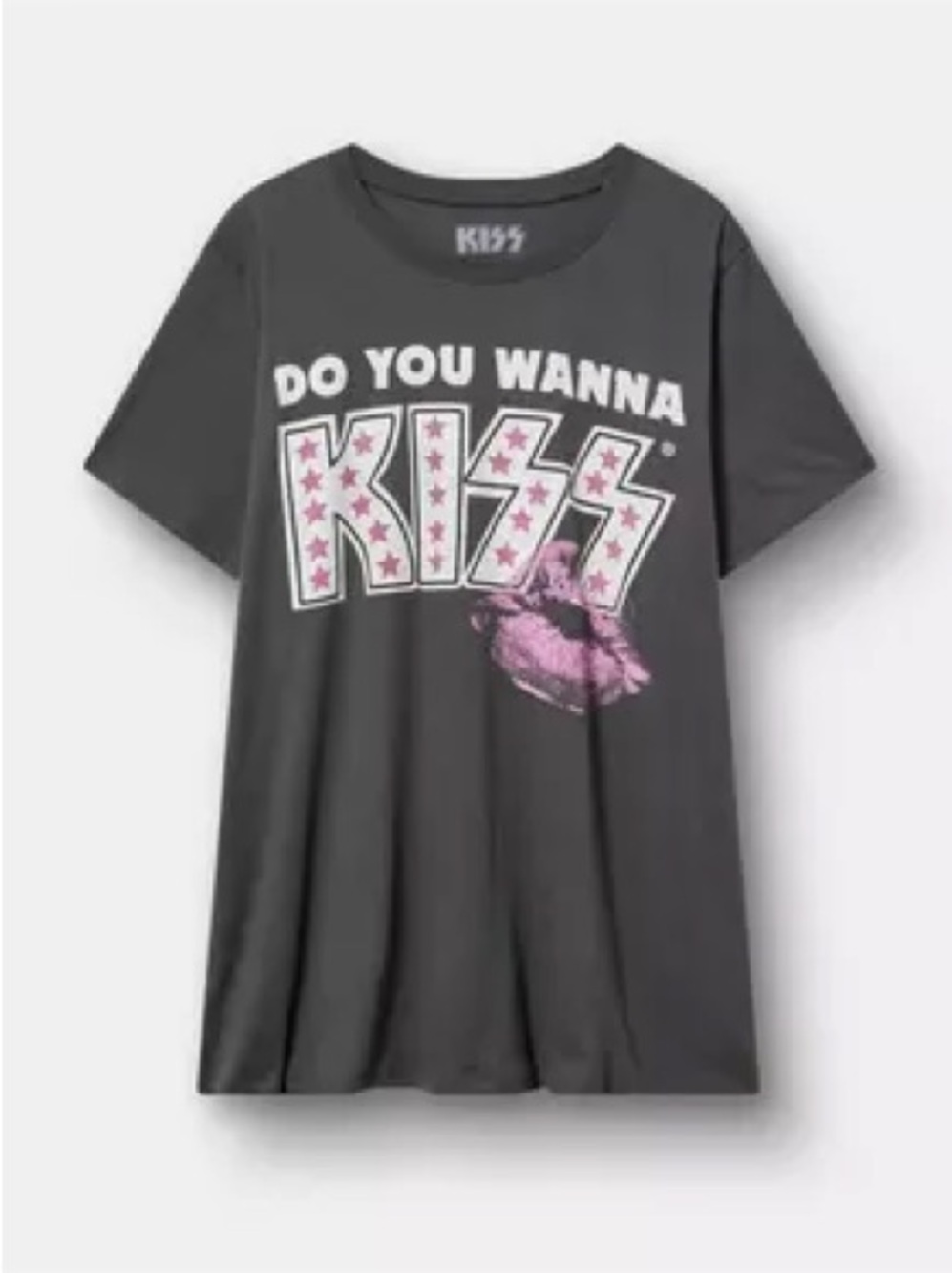 TORRID KISS Graphic Tee Charcoal with Pink Stars
